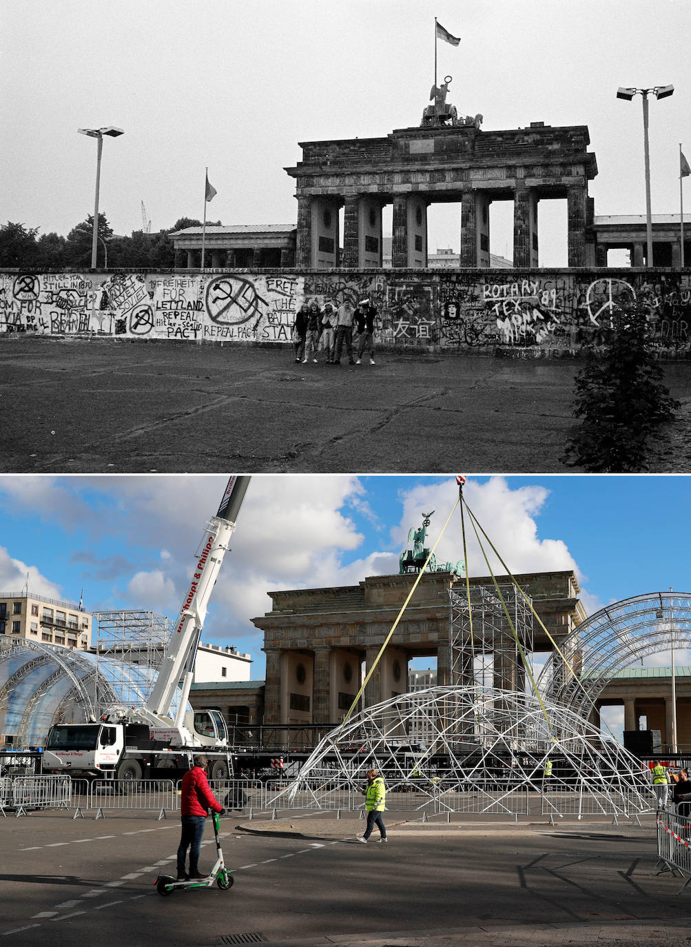 Al cumplirse treinta años de la caída del muro de Berlín, estas imágenes muestran cómo eran entonces y cómo son ahora algunos de los lugares más emblemáticos de la ciudad.