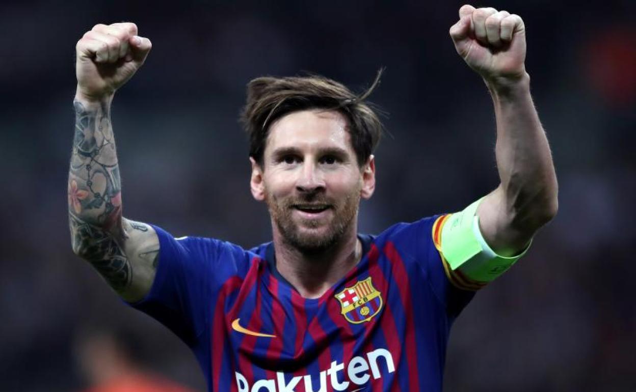Leo Messi celebra un gol contra el Tottenham. 
