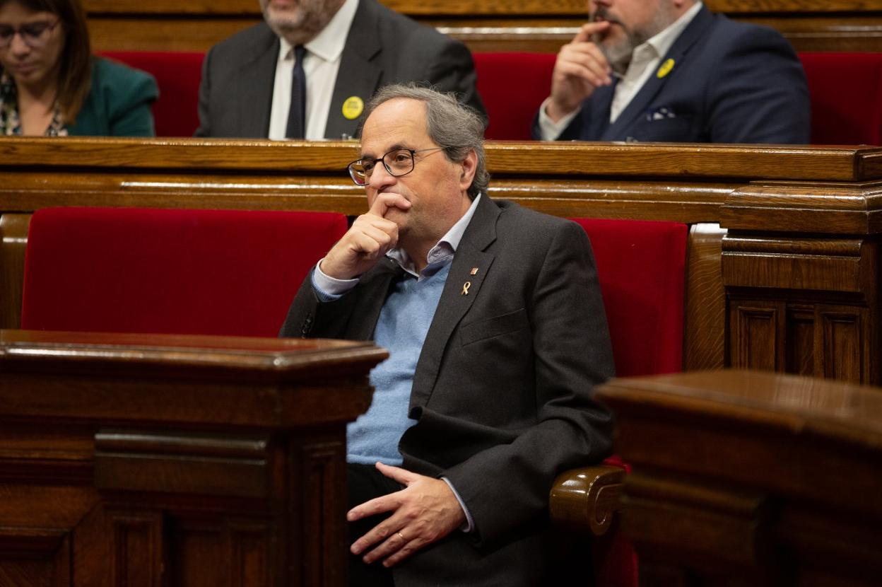 El presidente de la Generalitat, Quim Torra, ayer, durante la segunda sesión plenaria del Parlament. 