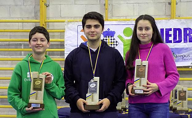 Miguel Suárez, Carlos Martínez e Irene Vergara, podio 16 