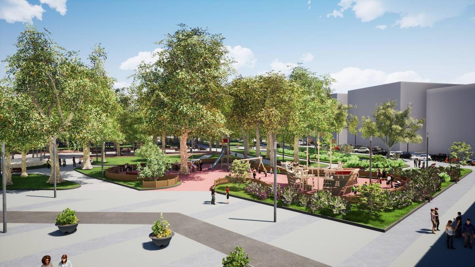 Zona central del parque, con nuevos juegos infantiles.