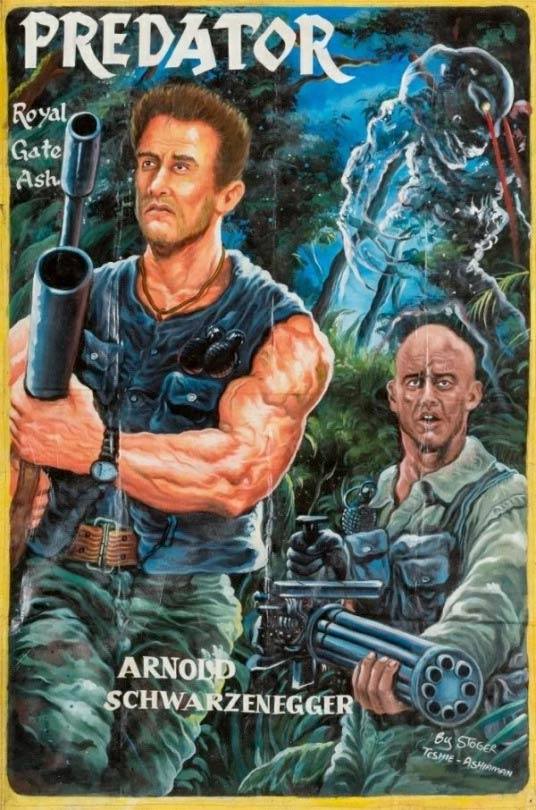 Durante las dictaduras militares africanas en los años 70 y 80, las leyes restringían la importación de grandes posters, por eso en Ghana los estuvieron haciendo a mano hasta bien entrados los años 90 y con un aire gore y extraño que no deja de sorprender