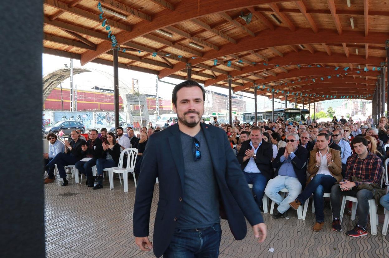 Alberto Garzón, en La Felguera, durante una visita a Asturias en 2018. 