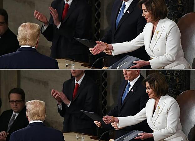 Trump niega el saludo a Pelosi. 