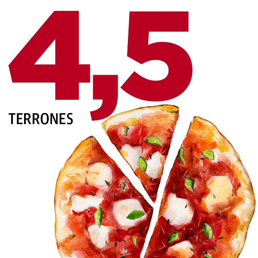 Una pizza pequeña de supermercado equivale a 4 terrones y medio.