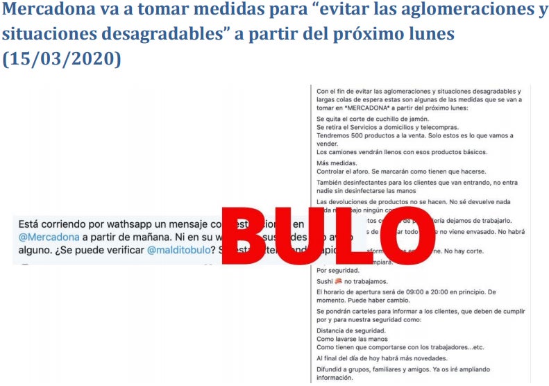 El mensaje atribuido a Mercadona que afirma que se van a tomar medidas para "evitar aglomeraciones y situaciones desagradables" es un bulo. 