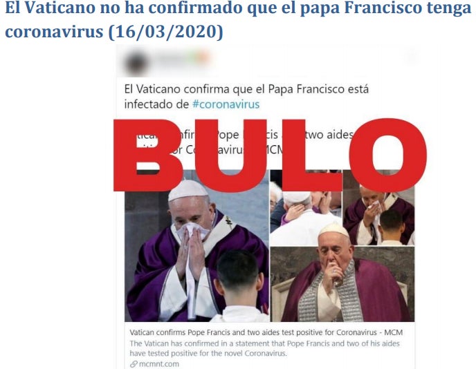 El Vaticano no ha confirmado que el papa Francisco tenga coronavirus. 