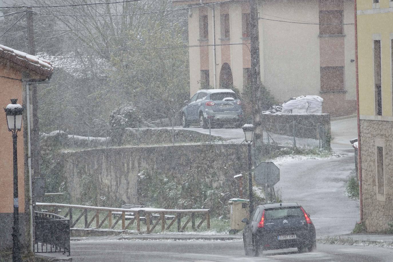 Marzo se despide dejando una imagen poco habitual durante la primavera. Parte del Principado de Asturias ha amanecido bajo un manto de nieve y la previsión meteorológica es que continúe nevando durante la jornada del martes. 