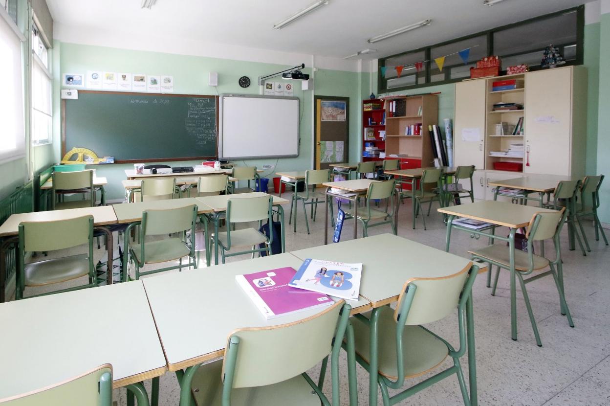 Una de las áulas de un colegio gijonés, el Asturias, vacía desde hace ya más de un mes. 