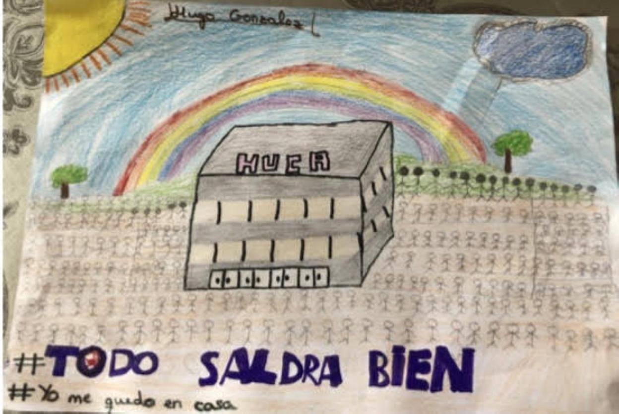 Uno de los dibujos que llegaron al HUCA para animar a sanitarios y enfermos. 