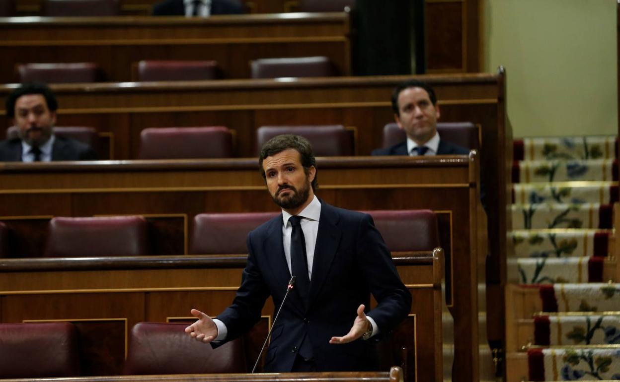 El presidente del Partido Popular, Pablo Casado, en el Congreso. 