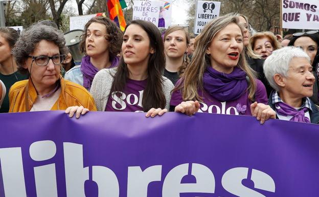 Irene Montero, durante la manifestación del Día de la Mujer de este año. 