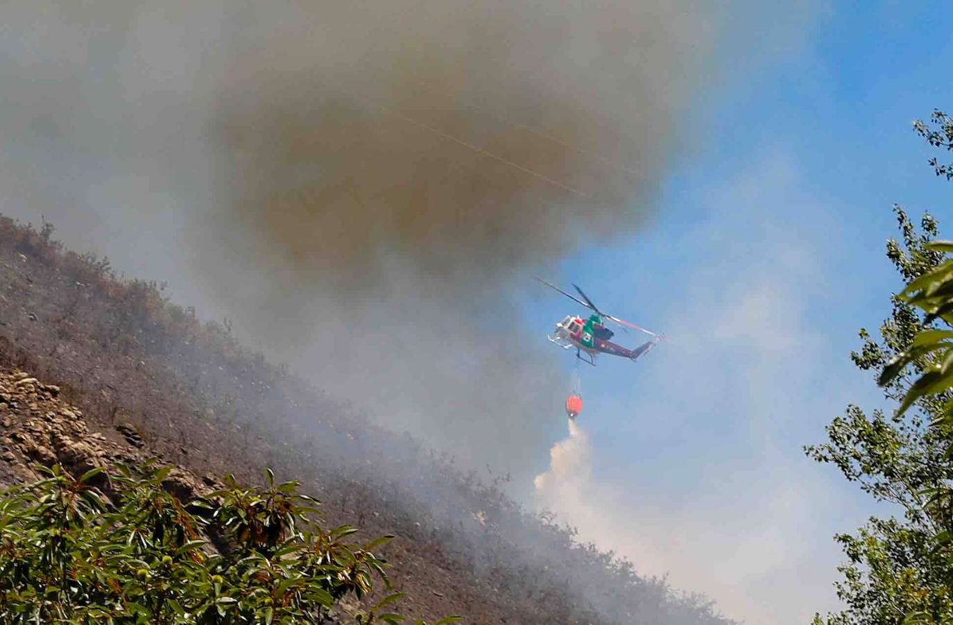 El fuego se localiza en el monte vecinal de Bello y Pando