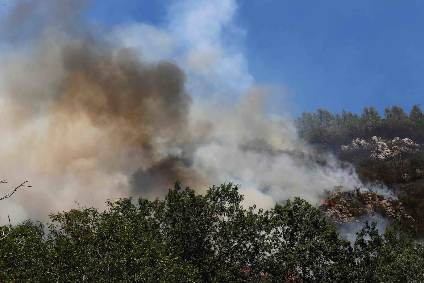 El fuego se localiza en el monte vecinal de Bello y Pando