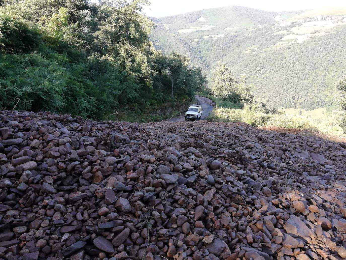 Un argayo bloquea la carretera de Fuentes de Corbero, en Cangas del Narcea