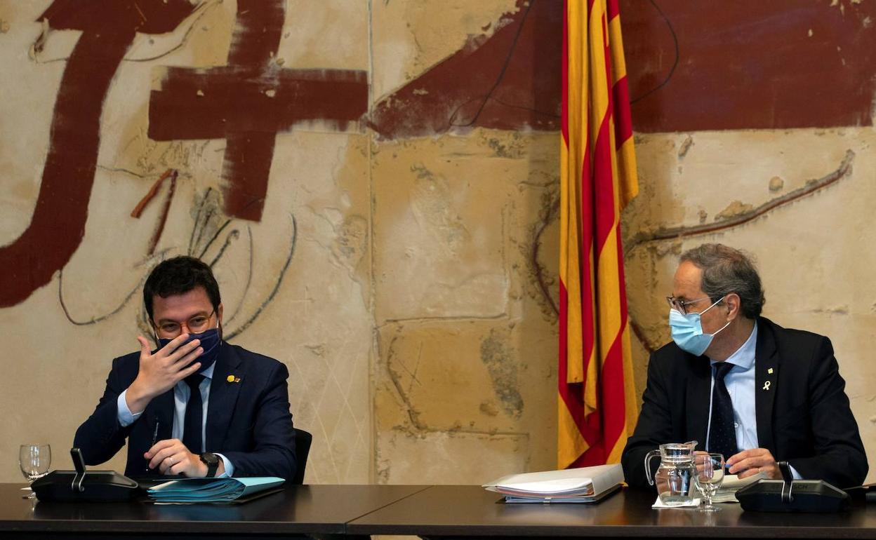 Torra y Aragonès en la última reunión del Gobierno catalán el pasado martes. 