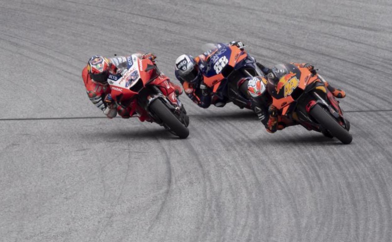 Jack Miller, Miguel Oliveira y Pol Espargaró en Spielberg. 