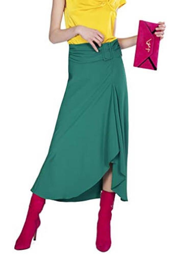 Falda midi asimétrica en color verde de la colección de Prêt-à-porter de Hannibal Laguna, 149 euros.