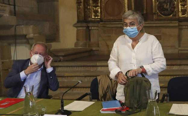 Ana González, con mascarilla, en la reunión del Consejo Social de la ciudad la pasada semana.