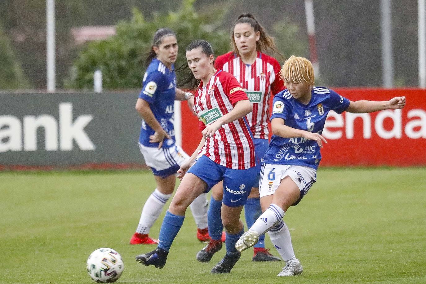 El derbi femenino celebrado este domingo en Mareo entre el Sporting y el Oviedo se saldó con un empate (1-1).