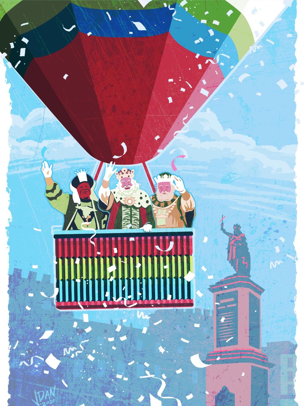 El aterrizaje.Recreación de la llegada de los Reyes Magos. 