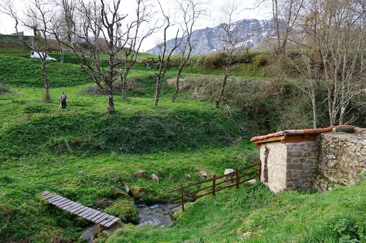 Un operario desbroza la zona de Carangas donde se habilitará un área recreativa. 