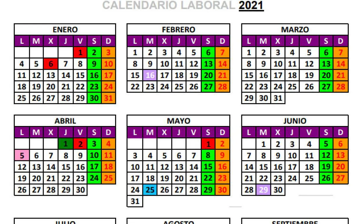 Así queda el calendario laboral de 2021 en Asturias 