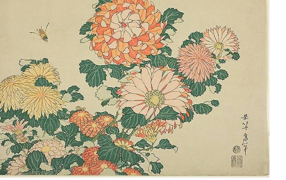 Hokusai (Japón, 1760-1849), autor de la famosa 'La gran ola de Kanagawa', pintó numeroso cuadros con motivos florales, como su 'Crisantemo'.