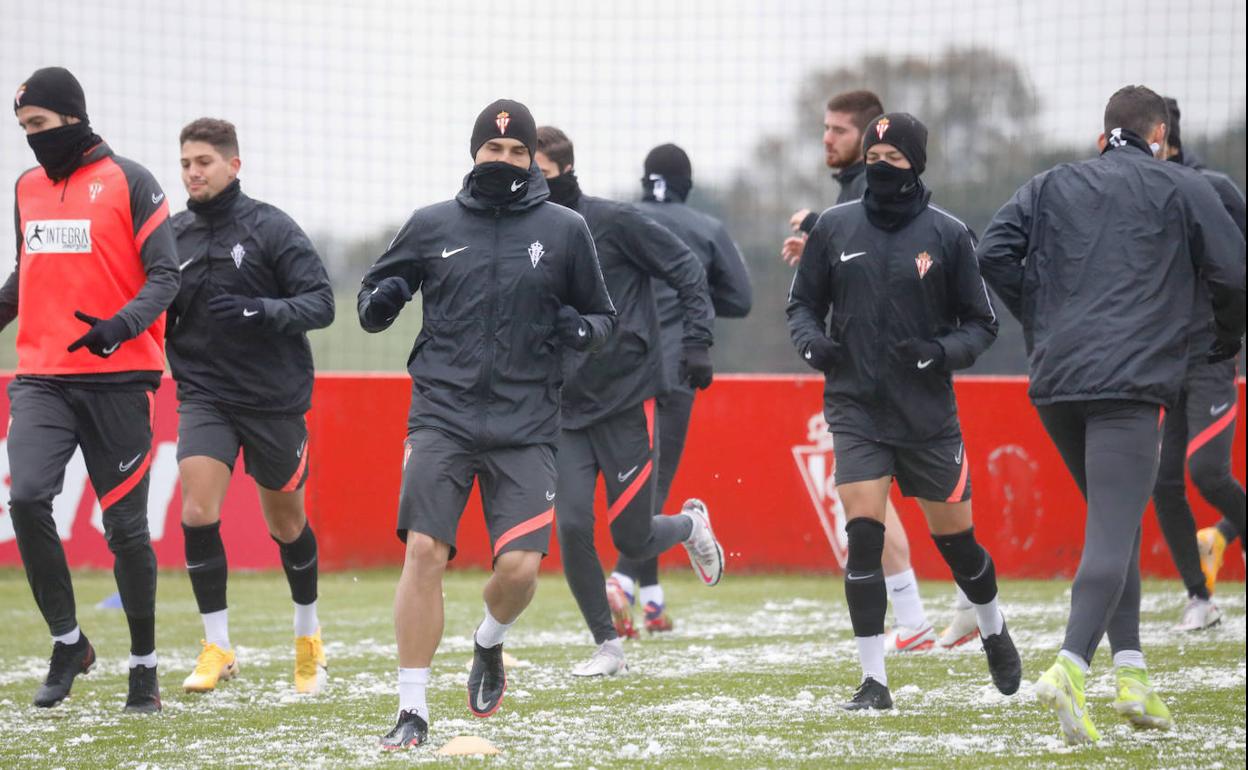 Entrenamiento del Sporting de este sábado.