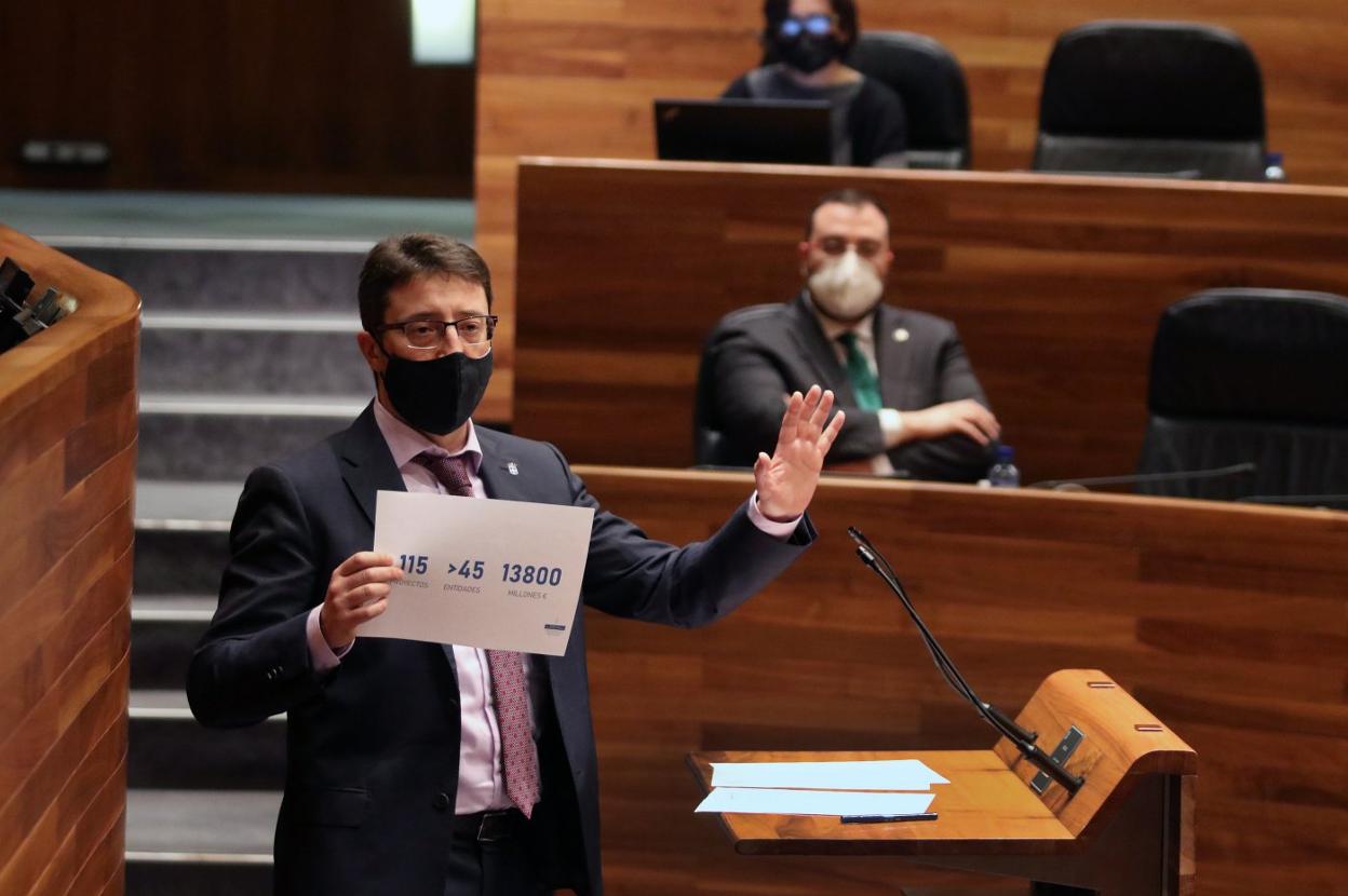 Enrique Fernández muestra los datos de los proyectos asturianos que optarán a fondos europeos. 