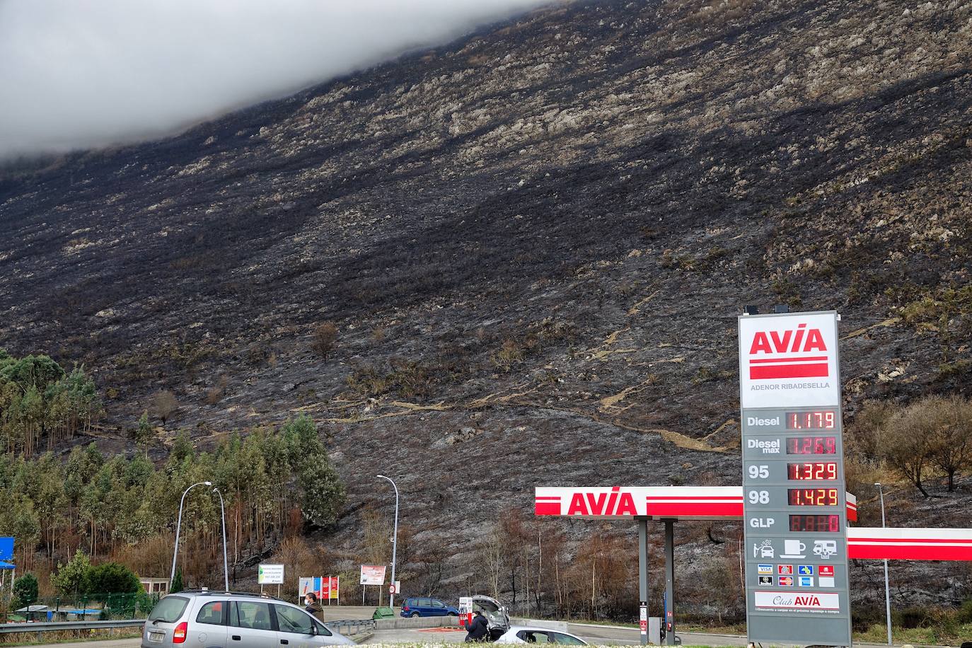 El incendio originado el viernes entre Llanes y Ribadesella, aún con focos activos, provocó ayer una noche de terror en el polígono de Guadamía. Las llamas llegaron hasta el mismo límite del área industrial, donde los propietarios de las naves colindantes a la ladera vivieron momentos de «mucho miedo».