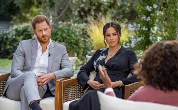 Harry y Meghan, durante su entrevista con Oprah Winfrey. 