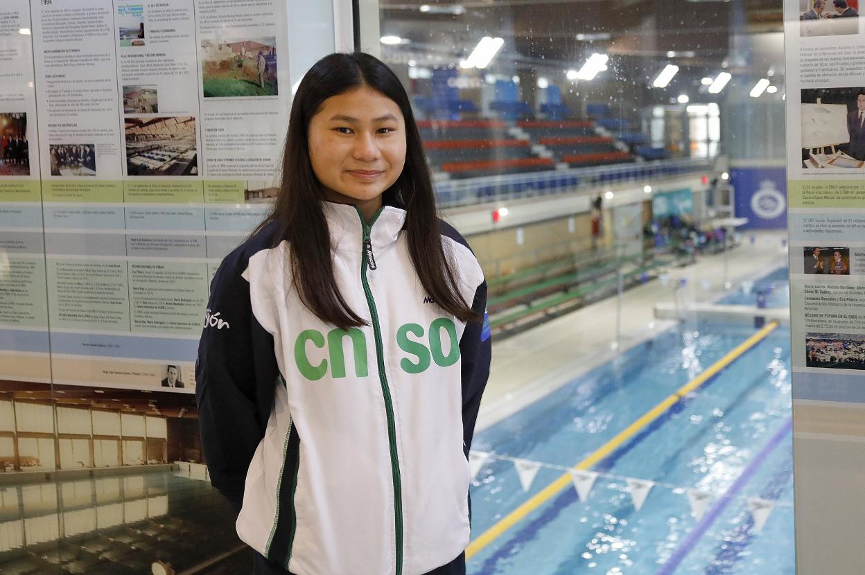 Ángela Tian, en el Santa Olaya, antes de un entrenamiento. 