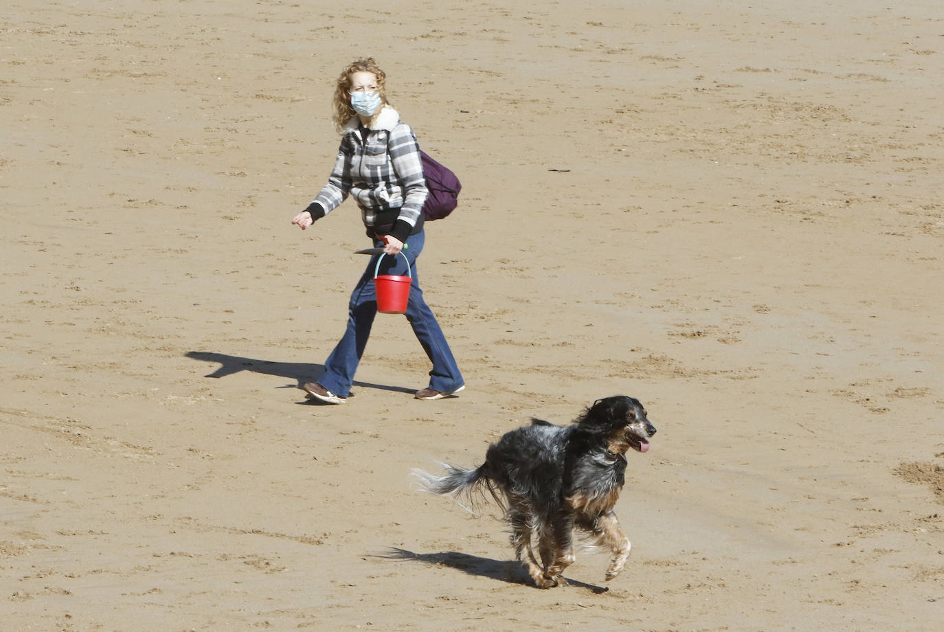 Como si se hubiesen citado, cientos de gijoneses han elegido hoy la playa de San Lorenzo para disfrutar del sol y el aire libre. Muchos de ellos han disfrutado del día con sus macostas, lo que dibujaba un entrañable mosaico en el arenal.