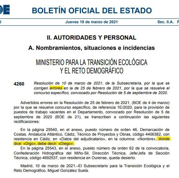 Imagen compartida en Twitter con la subsanación de errores en el BOE