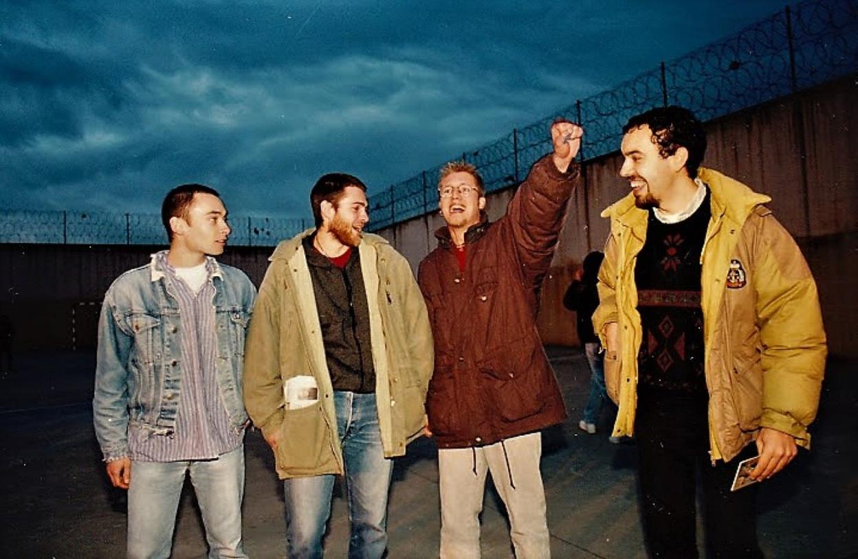 Fernando González, Lluis Miguel Orviz, Xuan Lluis Gutiérrez y Francisco Álvarez, en Villabona, en 1997. 