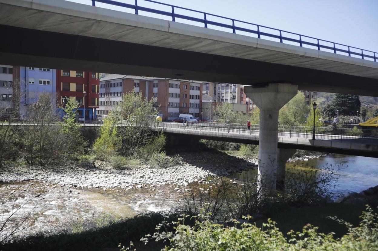 El río Nalón a su paso por la localidad de El Entrego. 