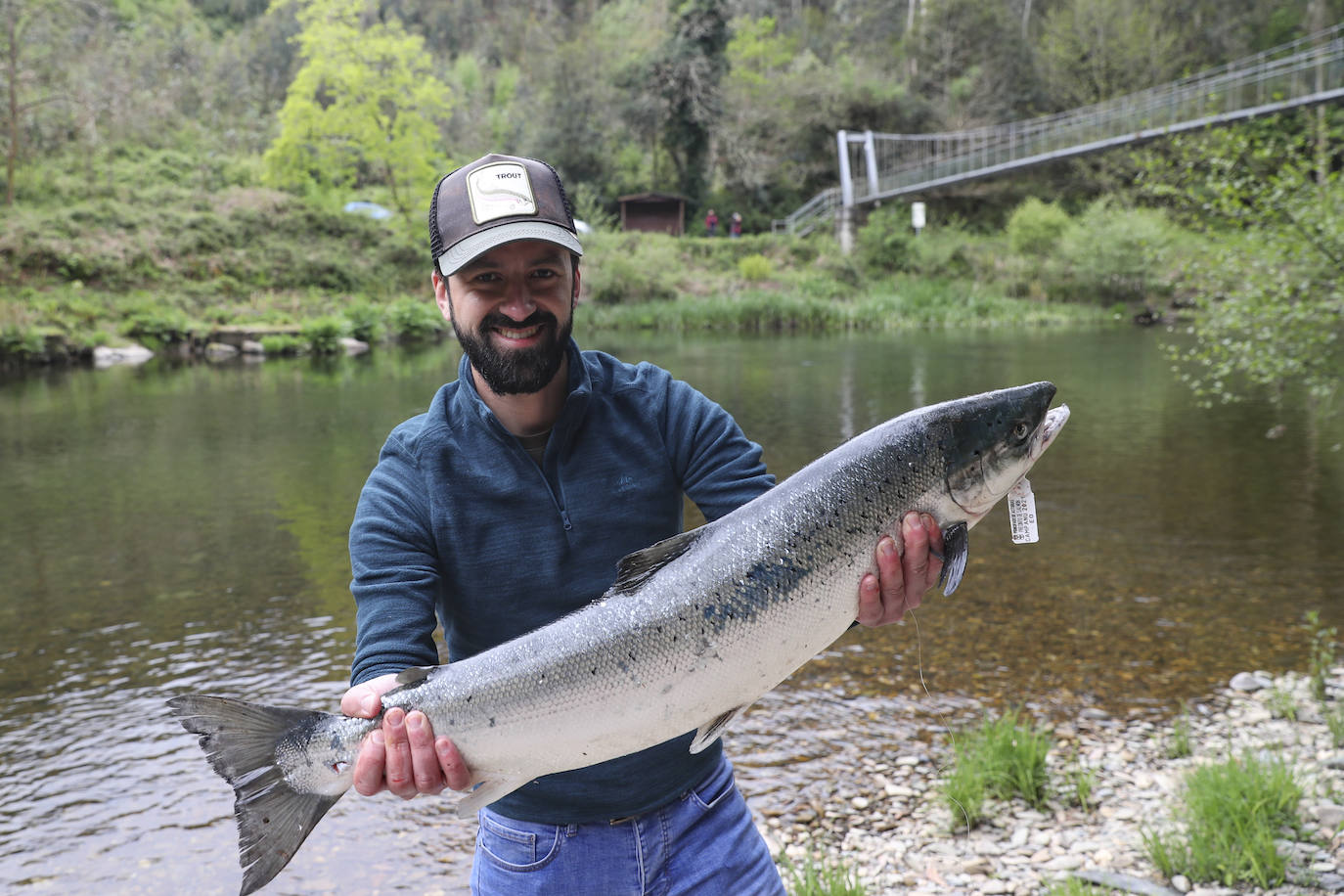 Gonzalo Suárez, de Quirós, ha capturado el campanu de Asturias 2021 en el río Eo, un ejemplar de 5,1 kilos, en la segunda jornada de la temporada de pesca con muerte. Rogelio Diego del Corro echó a tierra el primer salmón del Sella, una pieza de casi ocho kilos.