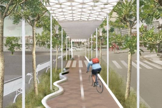 El autor de '365 días 24 horas' destaca que su proyecto “trata de fomentar la conectividad, generando un paisaje y espacio peatonal y ciclista continuo, sin interrupciones y analizando las transiciones”. Lo hace “actuando desde la recuperación de lo existente y prestando atención a la climatología y temporalidad en todos sus aspectos”, con medidas como una pérgola sobre el carril bici.