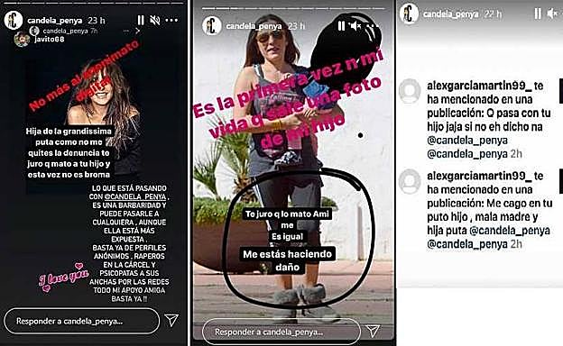 Los mensajes de odio y amenazas que Candela peña ha hecho públicos en sus 'stories' de Instagram