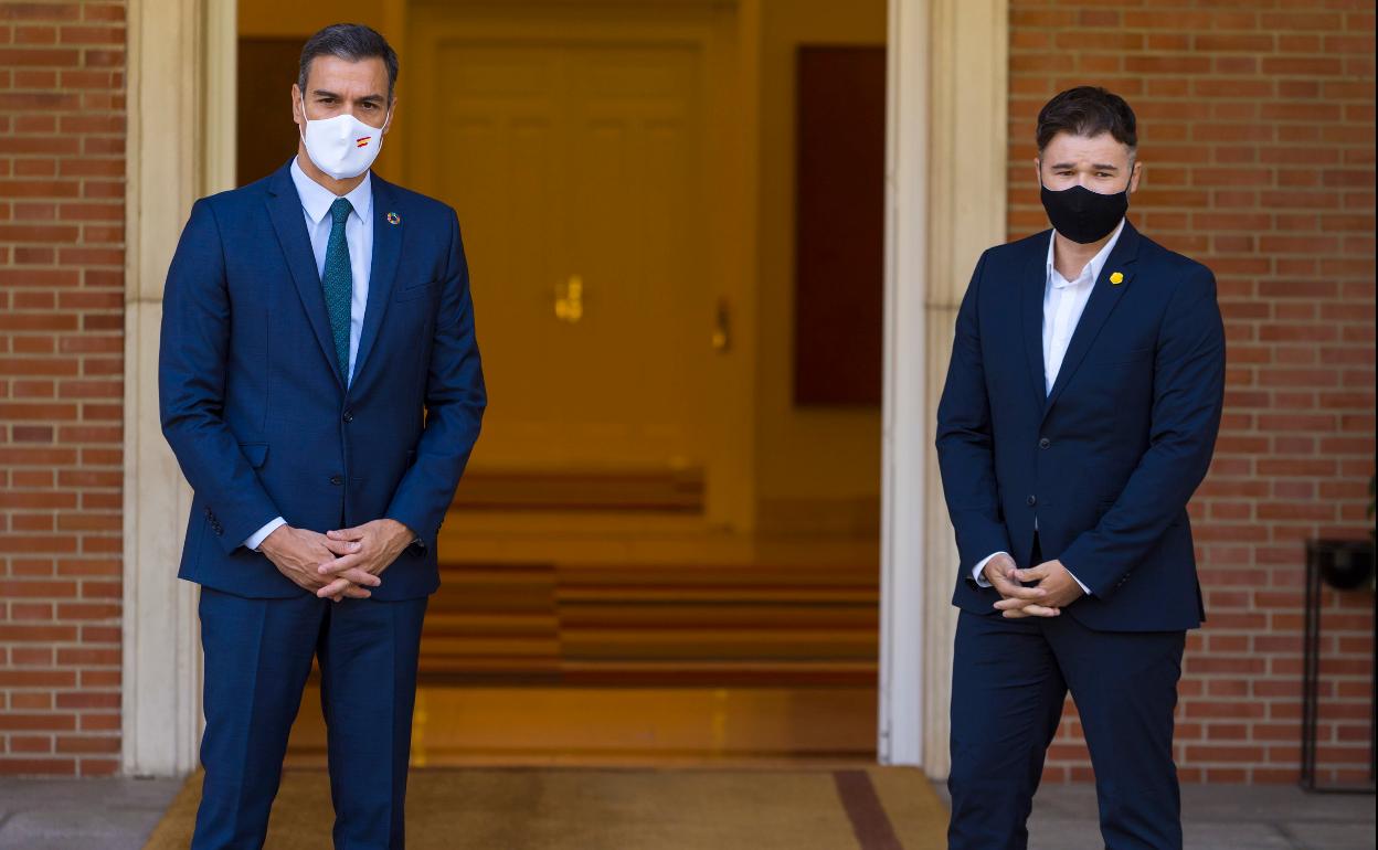 Sánchez y Rufián, durante su último encuentro en la Moncloa en septiembre de 2020. 