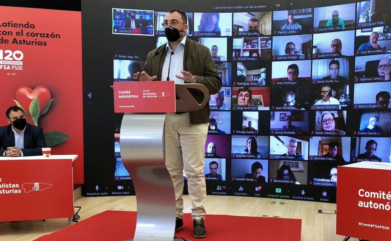 Adrián Barbón, durante su intervención en el Comité Autonómico de la FSA-PSOE.