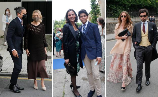 Galería. De izquierda a derecha: Marta Ortega, con un vestido marrón, un top de crochet XXL superpuesto y zapatos dorados bajos, con su marido, Carlos Torretta.; Inés Sastre, con su hijo Diego, y Alonso Aznar Botella y su novia, Renata Collado.