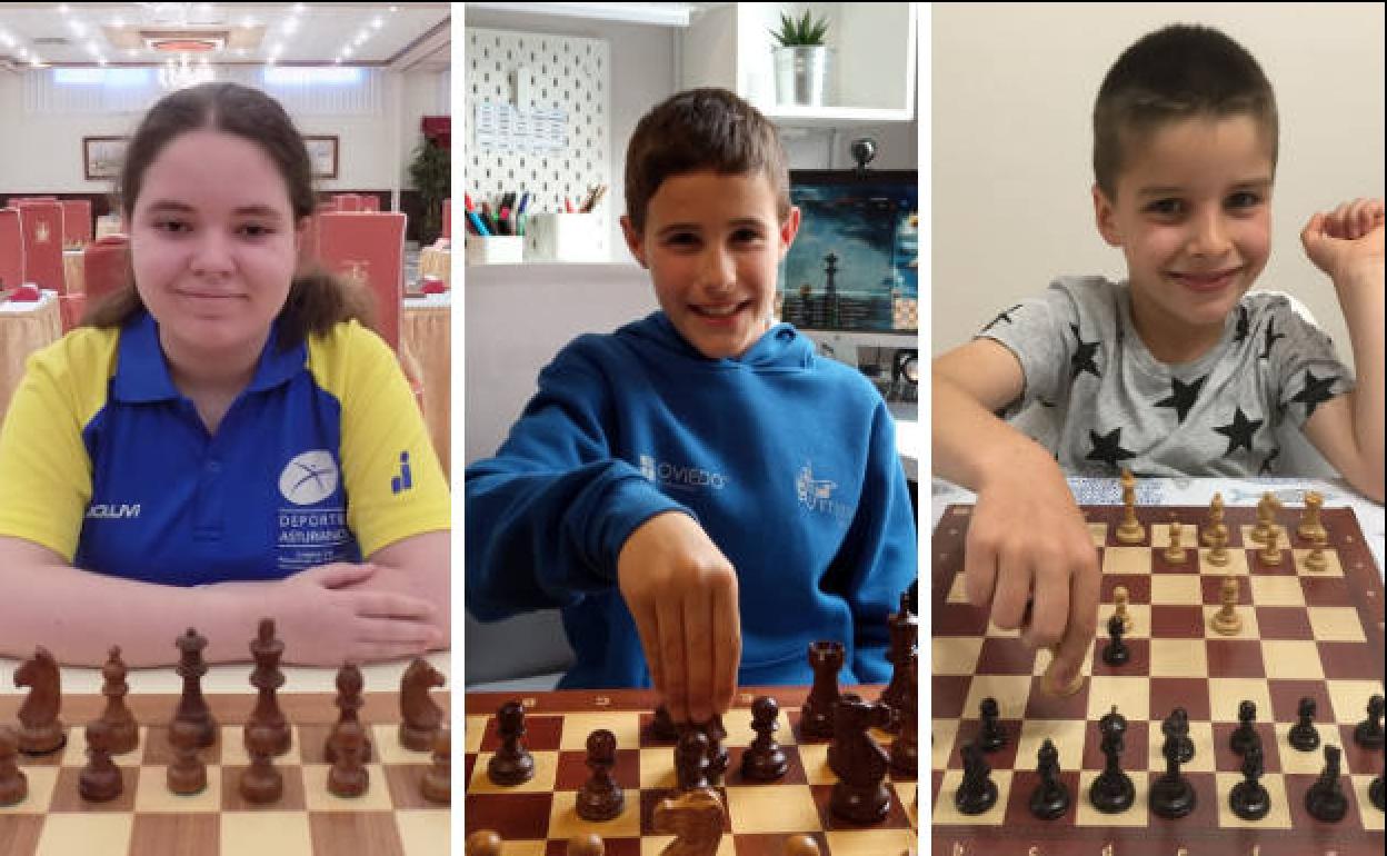 Paula Martínez, del Instituto Alfonso II, campeona sub 16, Javier González, del Colegio Veneranda Manzano, ganador sub 12 y Pablo Calvo, del Colegio Buenavista, campeón sub 8.