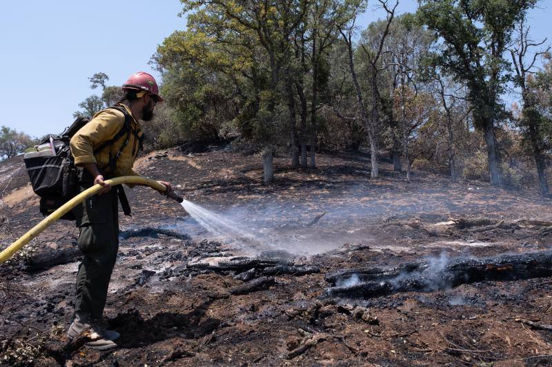 Los bomberos y los equipos de limpieza de California luchan contra los estragos que ha dejado el último incendio en el condado de Mariposa. Las altas temperaturas de la región están dificultando la extinción del fuego, que ya lleva más de 3.200 hectáreas calcinadas