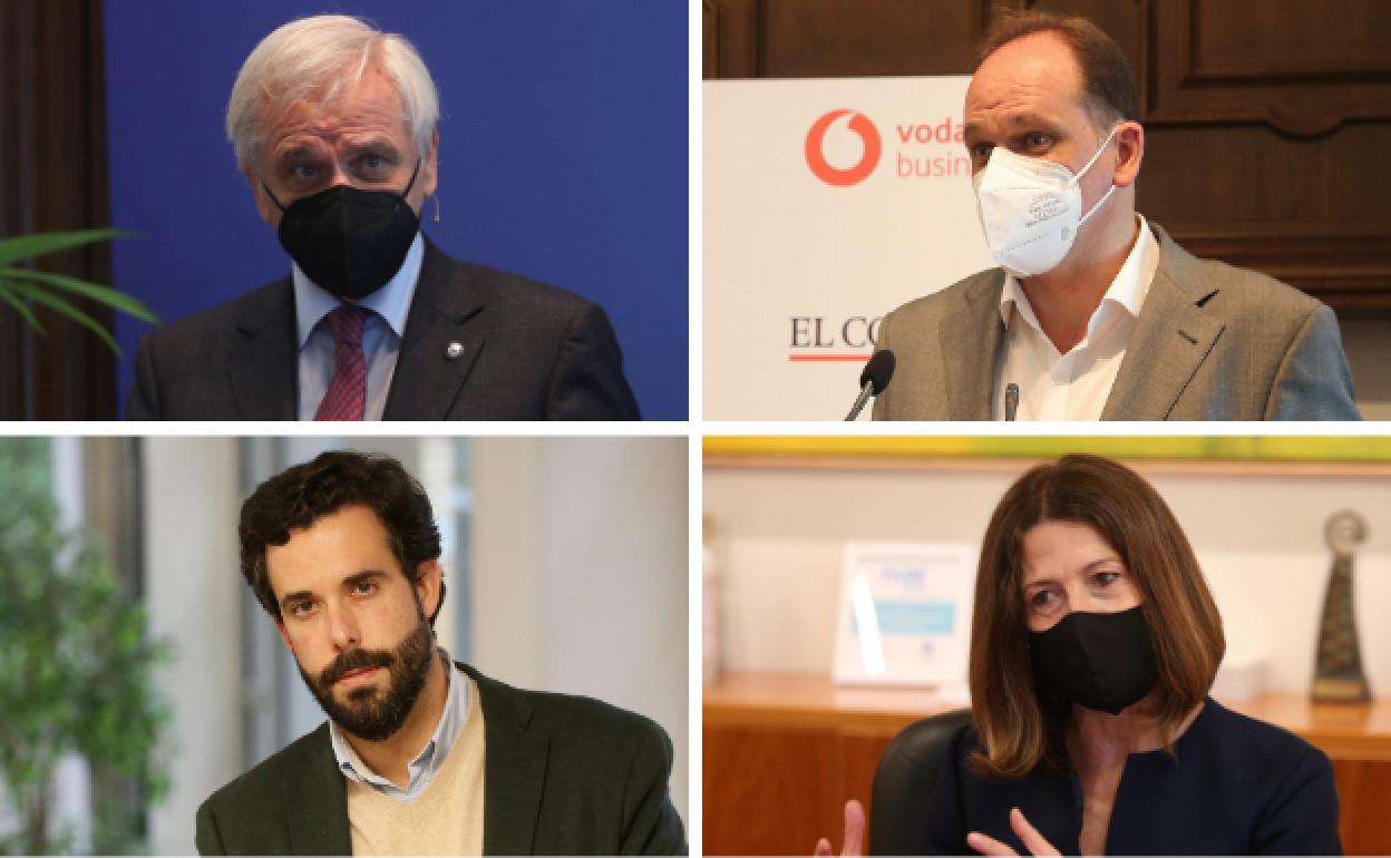 De izquierda a derecha y de arriba a abajo: los cuatro vocales, Guillermo Ulacia (Femetal); Pablo Martín (Izertis); Pablo García (AJE y Cecap) y Ángela Santianes (Dupont).