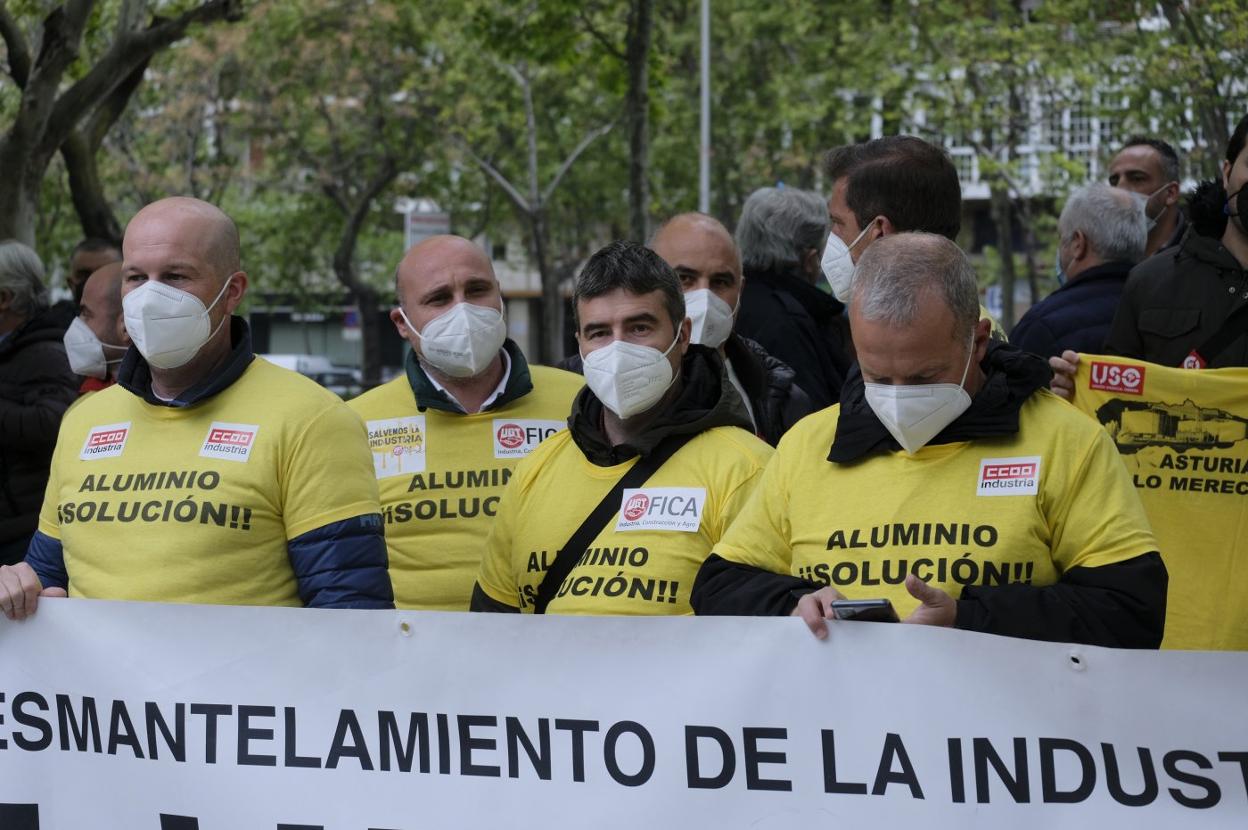 Imagen de la manifestación de trabajadores del aluminio en Madrid, en abril de este año. 