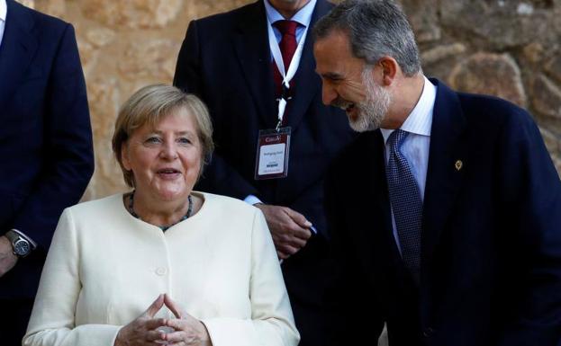 Angela Merkel y Felipe VI, este jueves, en el monasterio de Yuste.