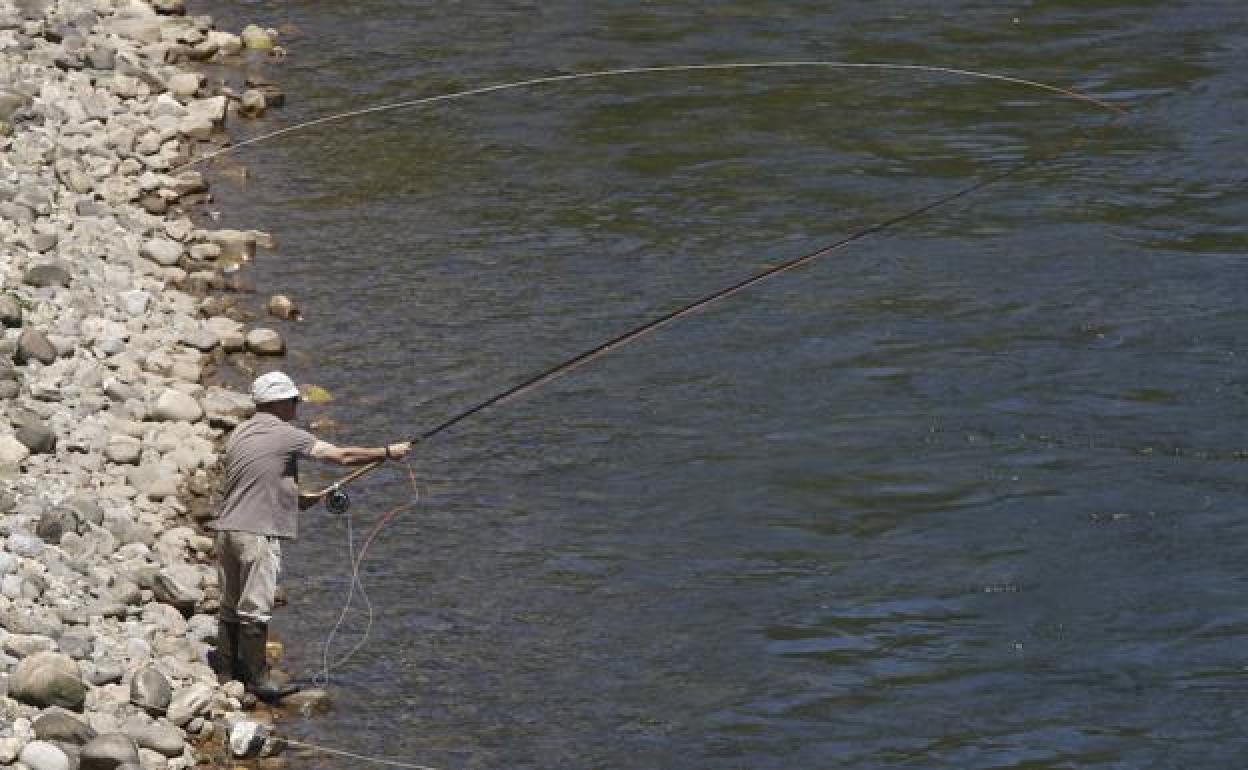 Un pescador en el Narcea en una imagen de archivo. 
