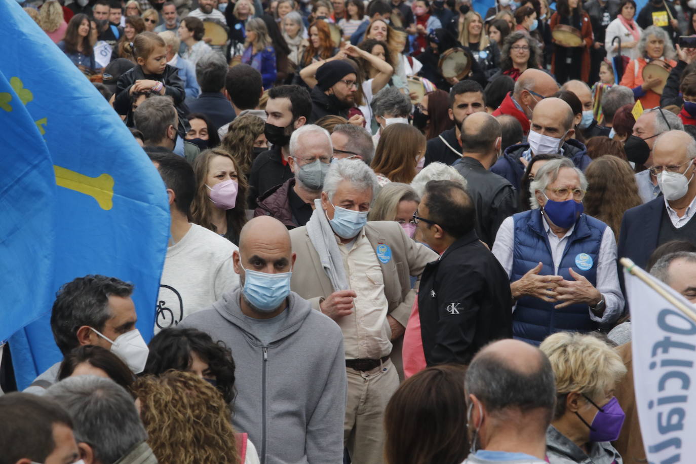 Miles de personas recorren el centro de Oviedo en la concentración por la oficialidad de la llingua. 